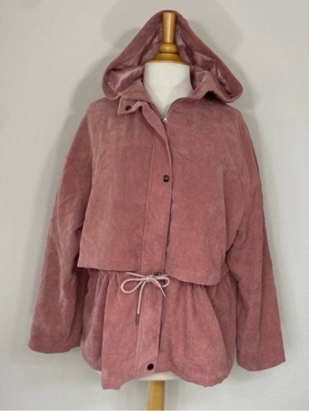 3/$25 Shein Curve Women's Blush Pink Corduroy Zip Hooded Jacket Size 1X Casual
